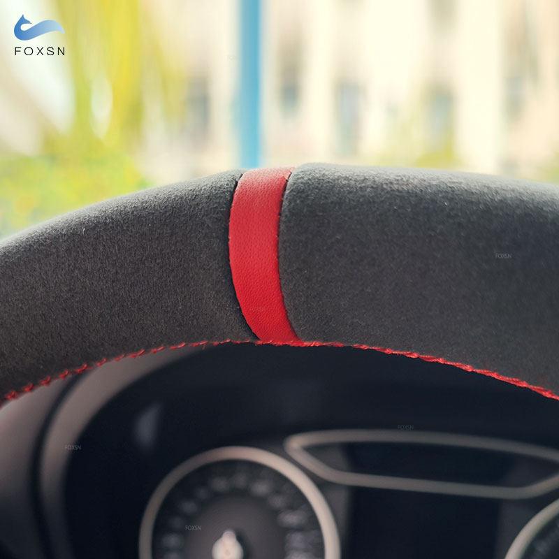 Black Suede Leather Hand Sewing Steering Wheel Cover Trim With Strips For BMW M Sport E90 320i 325i 330i 335i E87 120i 130i