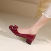 Туфли-лодочки на высоком толстом каблуке с квадратным носком, женские новые красные свадебные туфли, с высоким чувством любви, одинарные туфли