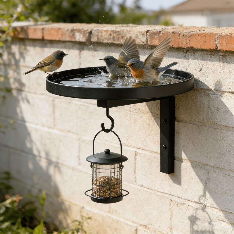 Wall Mounted Metal Bird Bath with Feeder Hook, Durable Bowl for Outdoor, Easy Install for Garden, Patio & Fence, Ideal for Birds