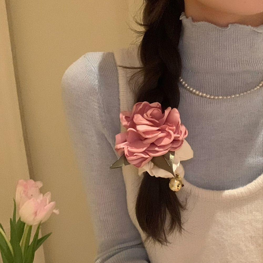 Милые резинки для волос с бусинами, розовая эластичная резинка для волос, винтажная цветочная резинка для волос, держатель для хвоста