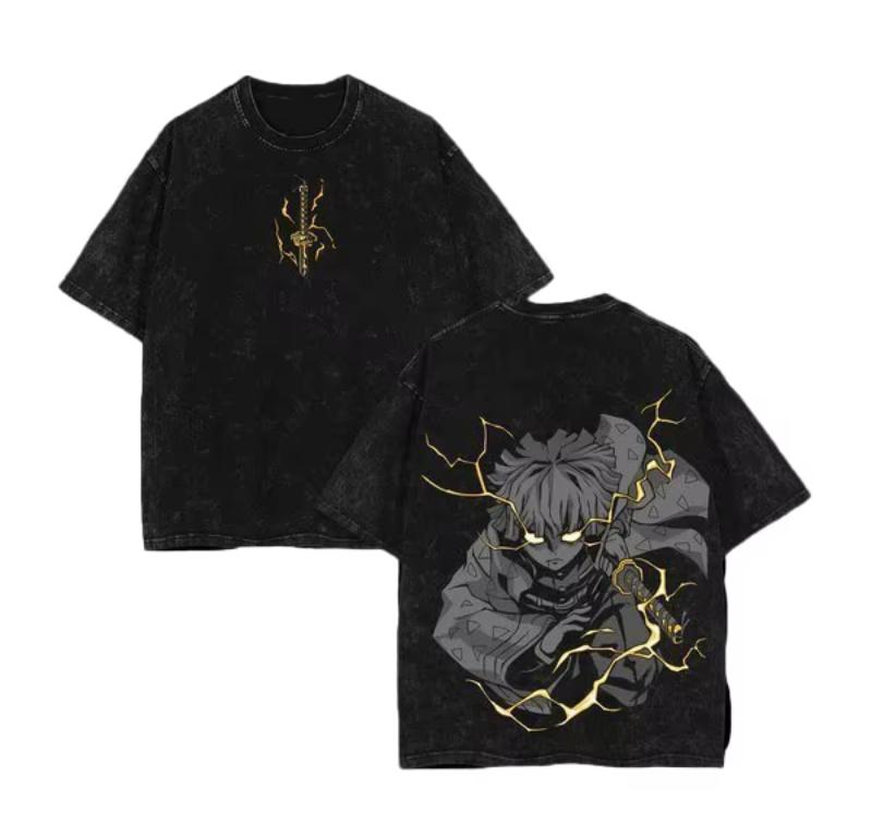 Japan Anime Demon Slayer Printed Tshirt Mens and Womens Washed Tshirt High Quality Vintage Cotton Tshirt YK Tops