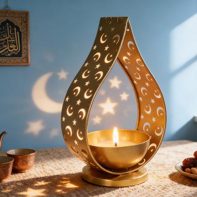 Золотой подсвечник/Благовонница для Ид аль-Фитр Декоративное украшение для Рамадана Акцент для декора гостиной и прихожей Праздничная атмосфера