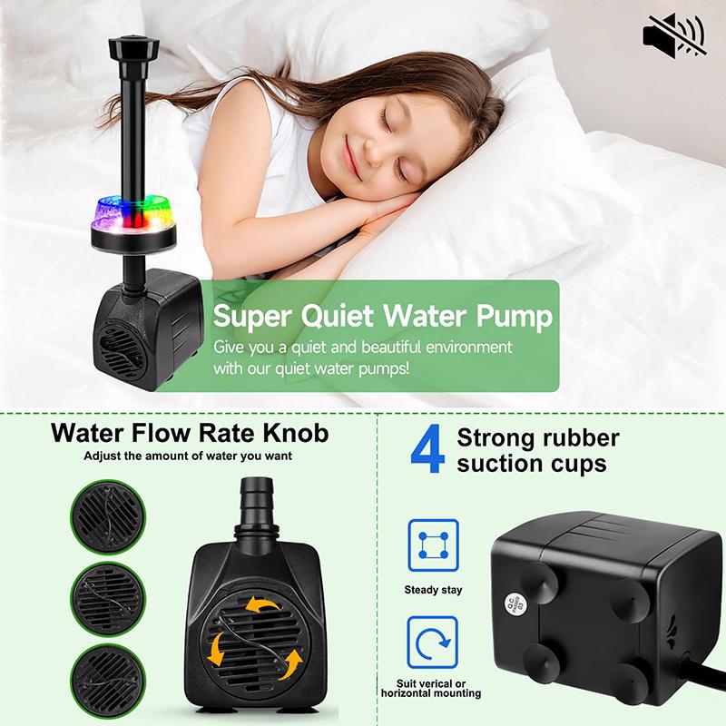 Погружной насос для пруда-фонтана 15 Вт 800 л/ч со светодиодной подсветкой, ультратихий водяной насос, насосы для пруда-фонтана для небольшого пруда