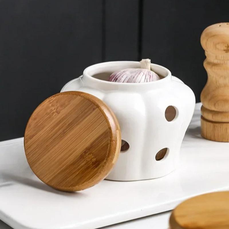 Ceramic Storage Jar Hollow Ventilated Pumpkin Container for Garlic Ginger Dried Chili Kitchen Breathable Moisture Proof