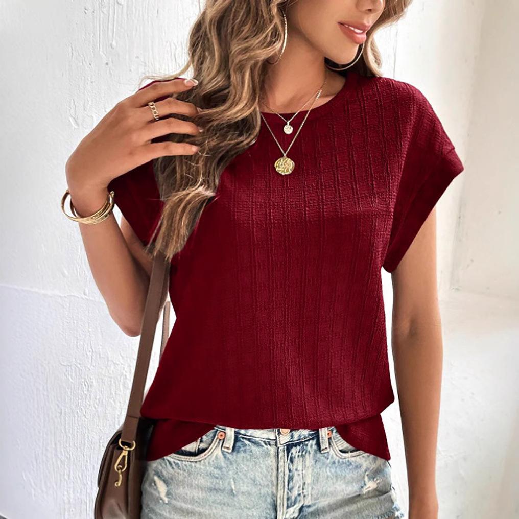 YYFS Women's Fashion Casual Summer Spring Solid Color Print Short Sleeve O-Neck Blouses & Shirts