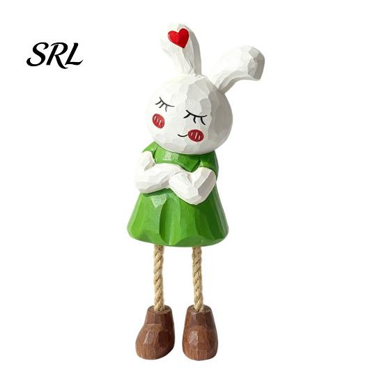 Office Desk Rabbit Decorations Leggy Figurine Ornament, Handcrafted Basswood Desktop Sitting Small Animal Collectibles Bunny, Creative Ornament