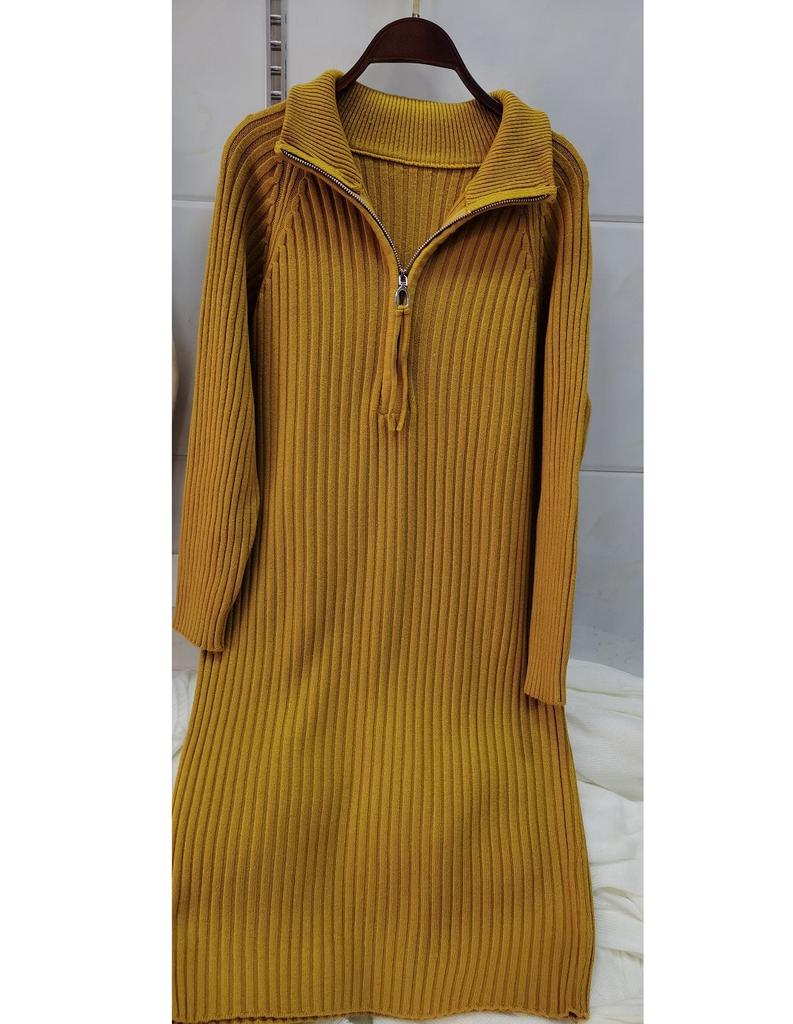 Свободный повседневный вязаный свитер средней длины с воротником-стойкой и длинными рукавами