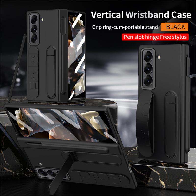 Hinge Elastic Wristband Stand Pen Slot Case for Samsung Z Fold Special / W25 / Z Fold 8 7 / Z Fold8 Ultra Tempered Glass Sytlus