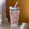 1pc 500ml Pink Bow Plastic Cup Milk Coffee Mug with Straw Transparent Travel Outdoor In Water Drinking Cup Kitchen Water Cups