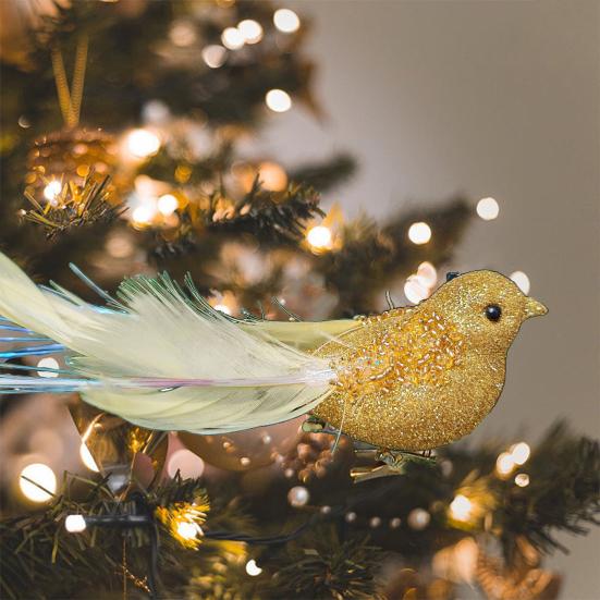 Блестящий орнамент в виде птицы с перьями, сверкающий дизайн с зажимом, украшение для рождественской елки, праздничный шарм для дома