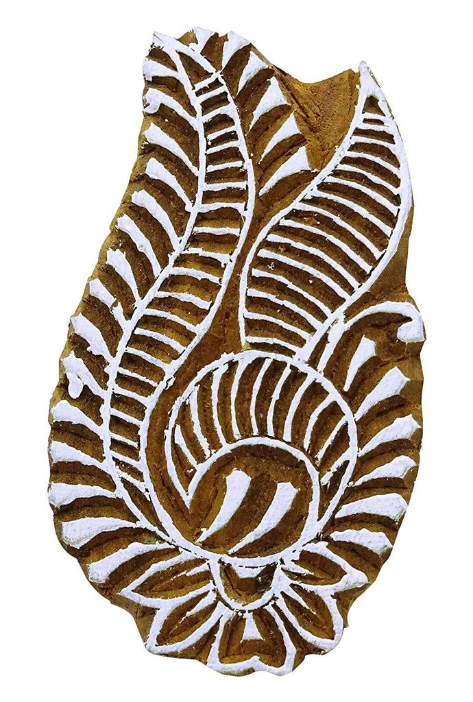 Пейсли Граница Штамп Текстильный Печатный Блок Коричневый Штамп Ручной Работы Деревянный