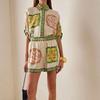 2026 spring new women's clothing cross-border foreign trade Europe, America, fashion and retro contrasting color printing drawstring button set 661
