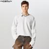 Men Round Neck Texture Stack Long Sleeve T-shirts Casual Loose Tops