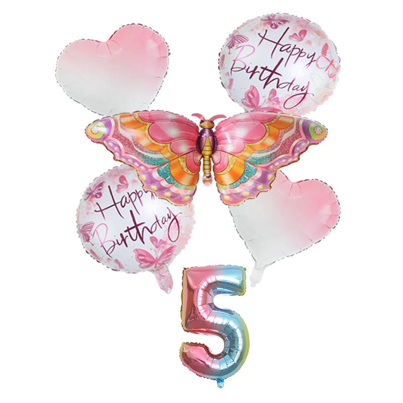 6 шт. набор из фольгированных воздушных шаров в виде бабочек, розовые, синие, разноцветные бабочки, 32-дюймовые воздушные шары с цифрами, товары для декора вечеринки по случаю дня рождения ребенка