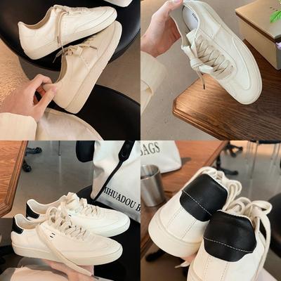 ~ Повседневные универсальные спортивные кеды из старой коровьей кожи на шнуровке, с круглым носком, белые, женские новые модели