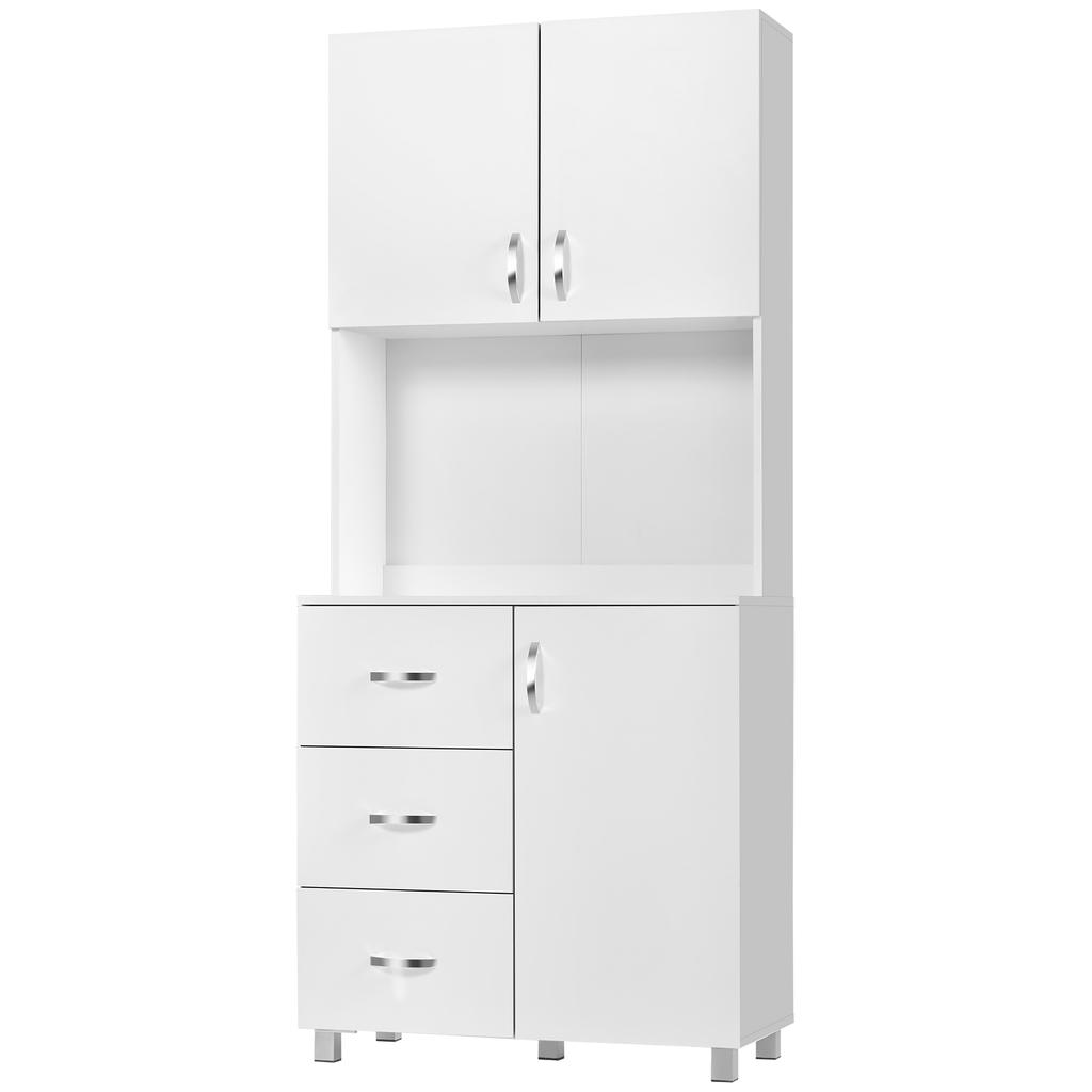 Free Standing Kitchen Cupboard Storage Cabinet With Doors And Shelves 3 Drawers And Open Space Adjustable Height