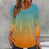 Round Neck 3D Printed Colorful Gradient Top Fashionable Casual Long Sleeved Women's T-shirts