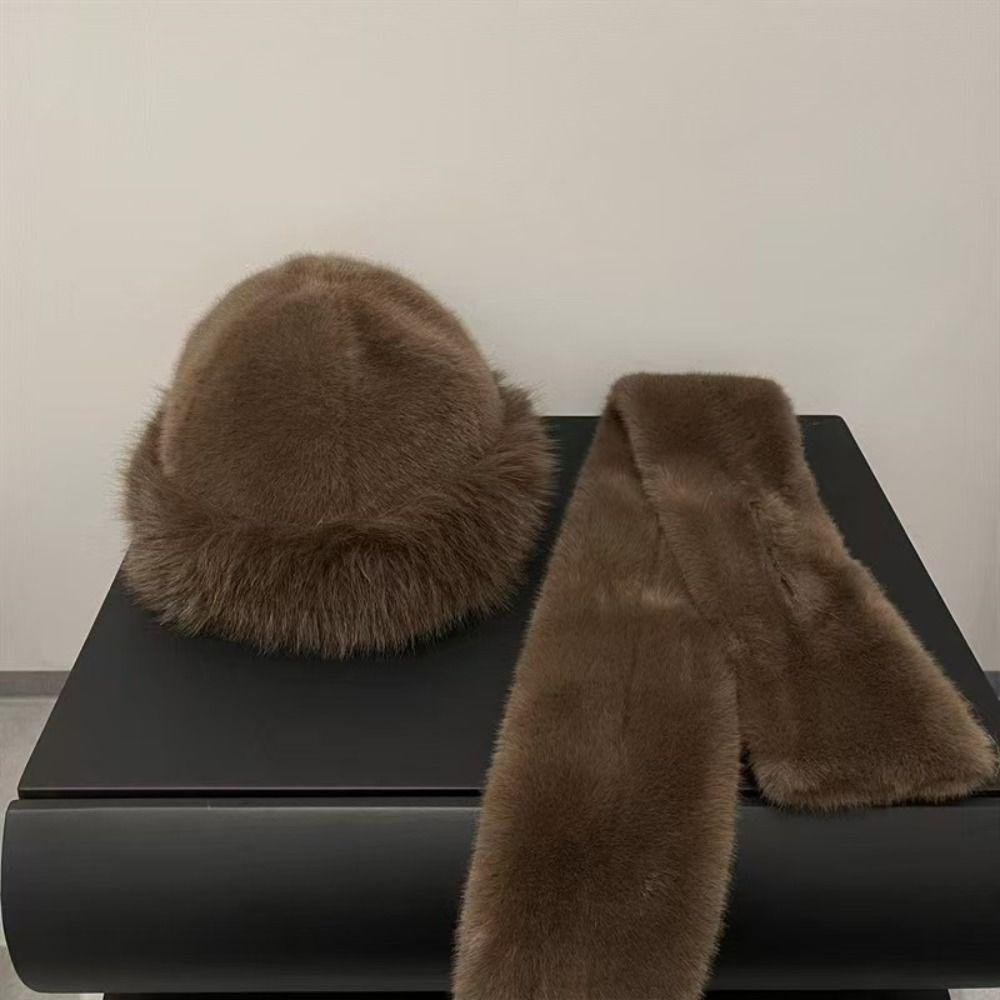 Thick Warm Winter Hat Scarf Set Windproof Neck Wrap Fashion Plush Neck Warmer Women