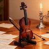 Wooden Mini Violin Model with Stand Playable Tiny Violin Figurine Miniature Musical Instrument Ornament Home Office Desktop Decoration