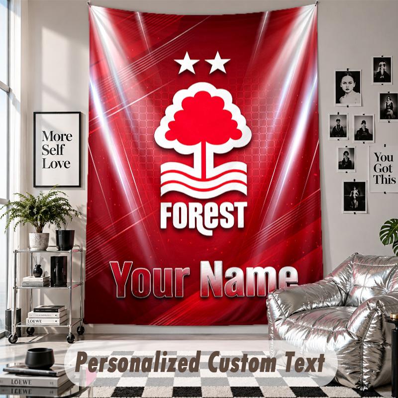 Wall Hanging Tapestry With Custom Name & Text, Nottingham Forest FC Decorative Tapestry For Bedroom