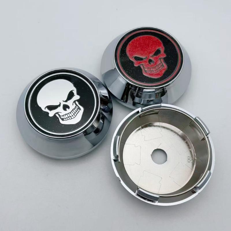 4pcs 60mm 64mm 65mm 68mm 69mm Skull Logo Emblem Car Wheel Center Caps High Rim Hubcaps Wheels Hub Cover Replace Car Accessories