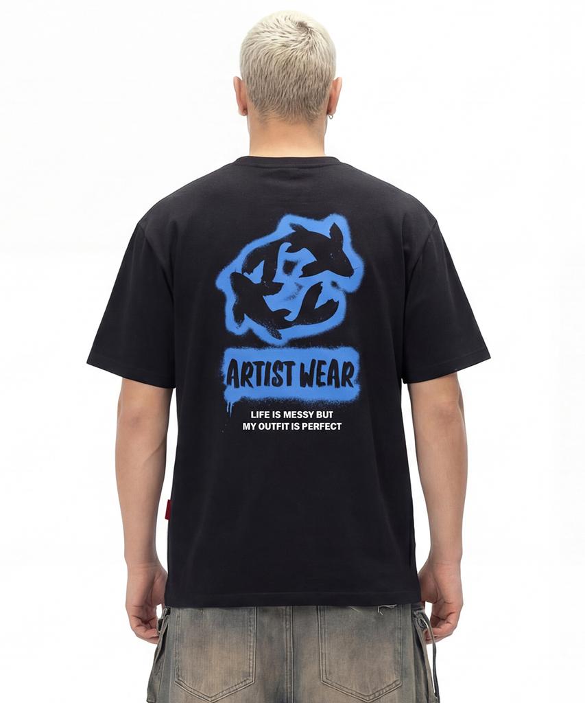 ARTISTWEAR [Atw] Синяя футболка с коротким рукавом 'Карп Кои' - 2 цвета