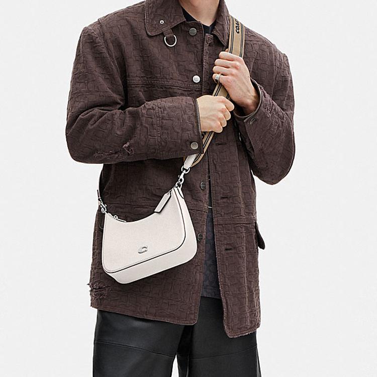 New COACH Hobo Canvas With Leather Crescent Bag Shoulder Bag Crossbody Bag Handbag Medium Size Women's White CJ842-CHK