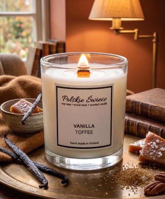 soy candle with a wooden wick + VANILLA TOFFEE