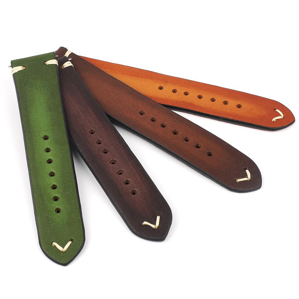 Retro Genuine Leather Watch Strap 18mm 20mm 22mm 24mm Lychee Pattern Bottom Handmade Stitching Watchband Replacement for Men