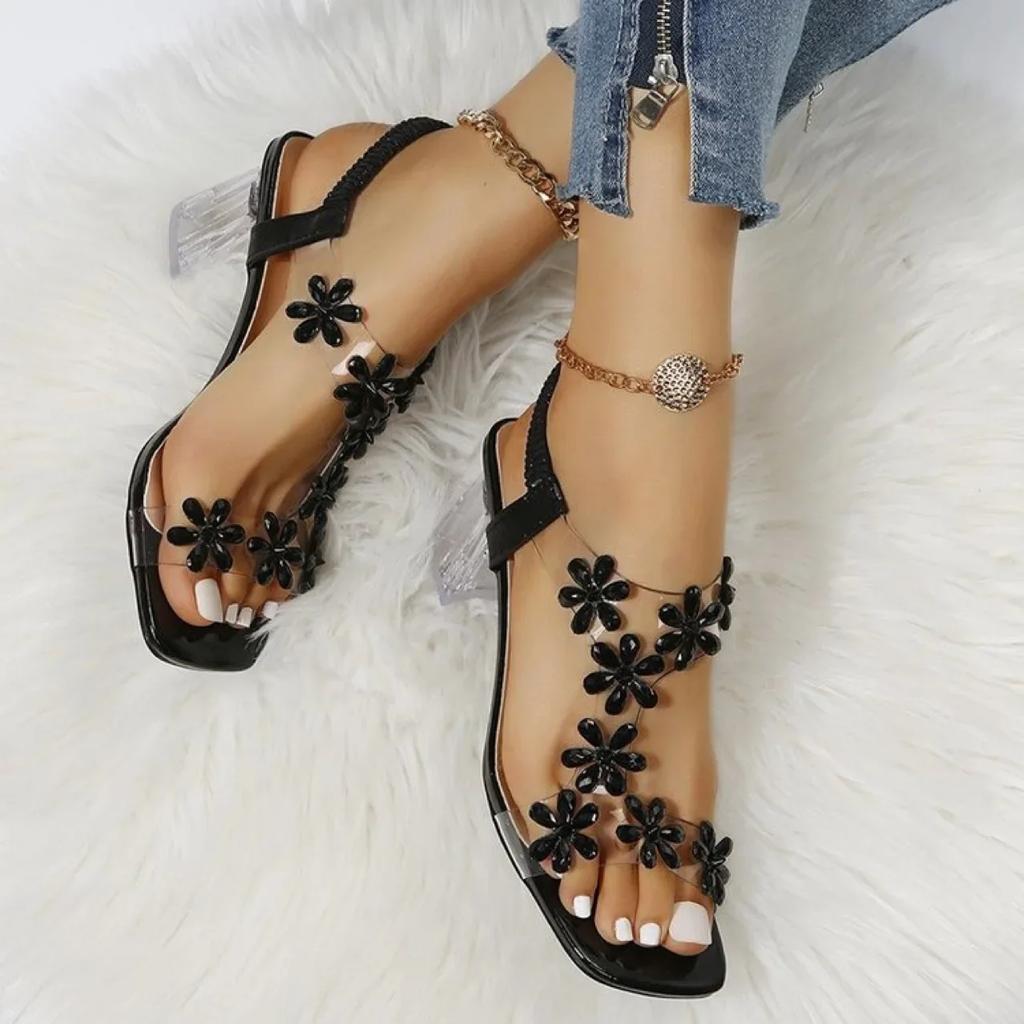 Fashion New Thick Heel Sandals for Women Large Size Casual Sandals Rhinestone High Heels Women's Shoes Metal Butterfly Party Wedding