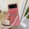 For Samsung Galaxy Z Flip 4 5g Luxury Bling Sparkle Glitter With Pearl Chain Case For Girls Women Anti -Drop Shockproof Cover