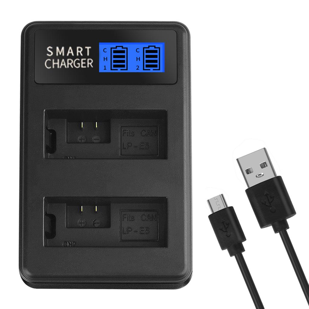 LP-E5 LPE5 LP E5 Dual USB Battery Charger with LCD Screen Replacement for EOS Rebel XS Rebel T1i Rebel XSi
