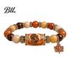 Thanksgiving Greeting Card Gift Bracelet for Women, Holiday Beaded with Festival Family Maple Leaf Charm, Elastic Stretch Fall Harvest Jewelry