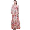 Women's Retro Court Style V-neck Dress with Lace-up Waist, Lantern Sleeves, Floral Print, and Large Hem - 2026 Collection