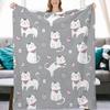 Cartoon White Cat Flannel Throw Blanket Pink Heart Bandana Kitten Print Soft Warm Blanket Kids Sofa Decor