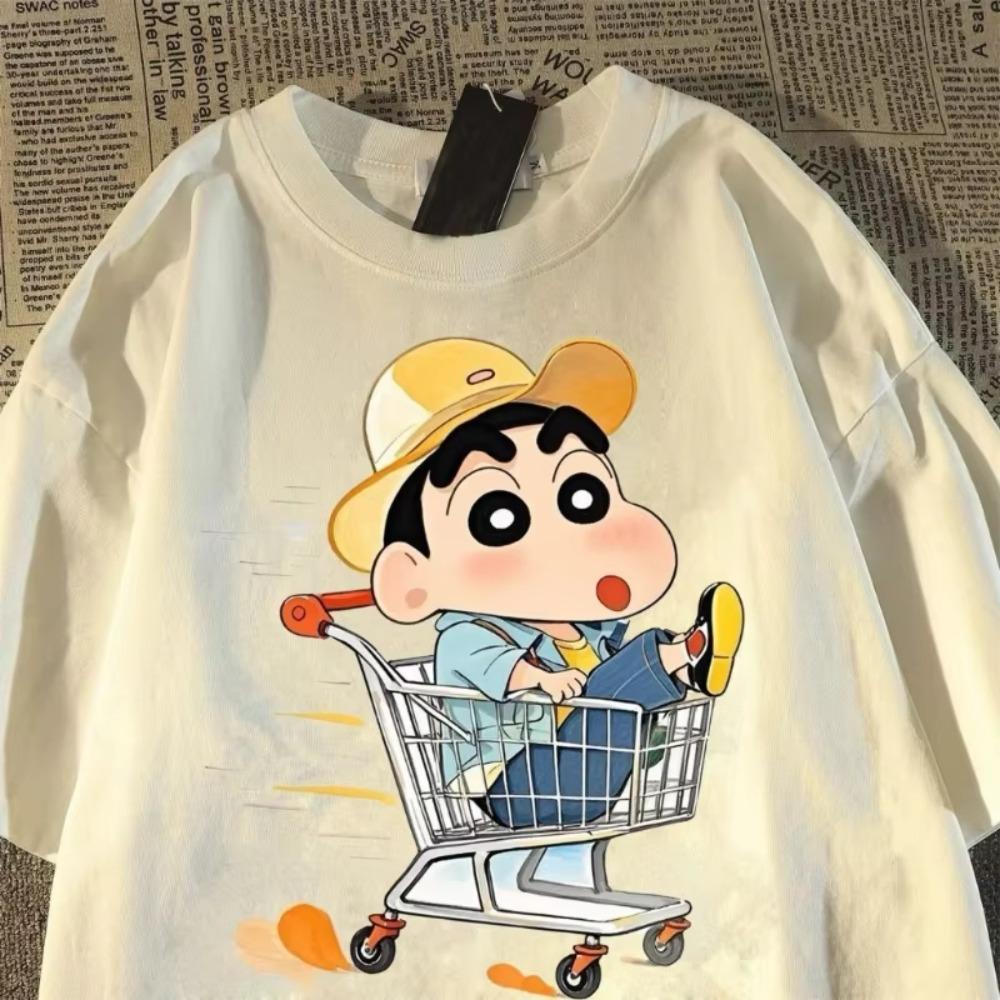 Summer Crayon Shin Chan Printed Cartoon Unisex Womens Top Casual Fashion Round Neck Tshirt Cotton Short Sleeve Tops