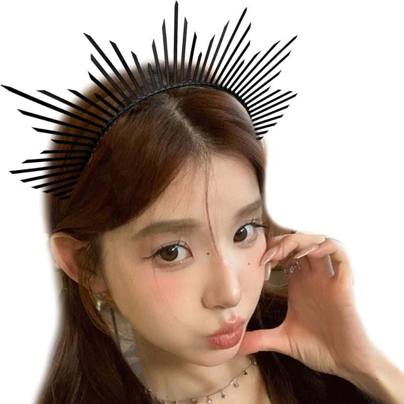 Темный ободок Корона ангела Ободок Свадебные тиары Божественный головной убор принцессы Обруч для волос Барочные тиары с шипами