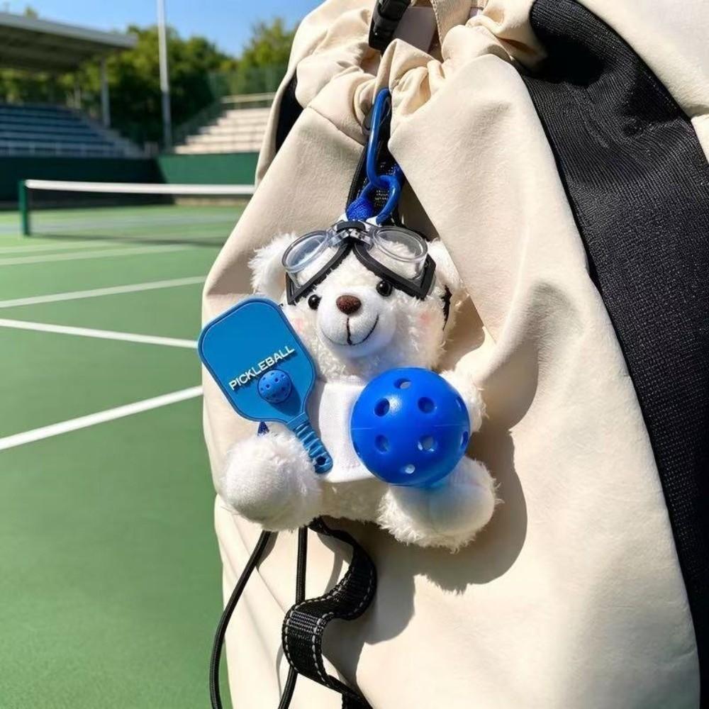 Soft Bear Doll Keychain Plush Car Key Ring Funny Pickleball Pilot Bear Pendant Bag Accessories