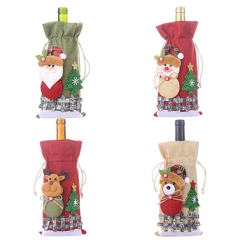 Christmas Wine Bottle Covers Bag Snowman Santa Claus Champagne Bottle Cover Sleeve Merry Christmas Year Table Decorations