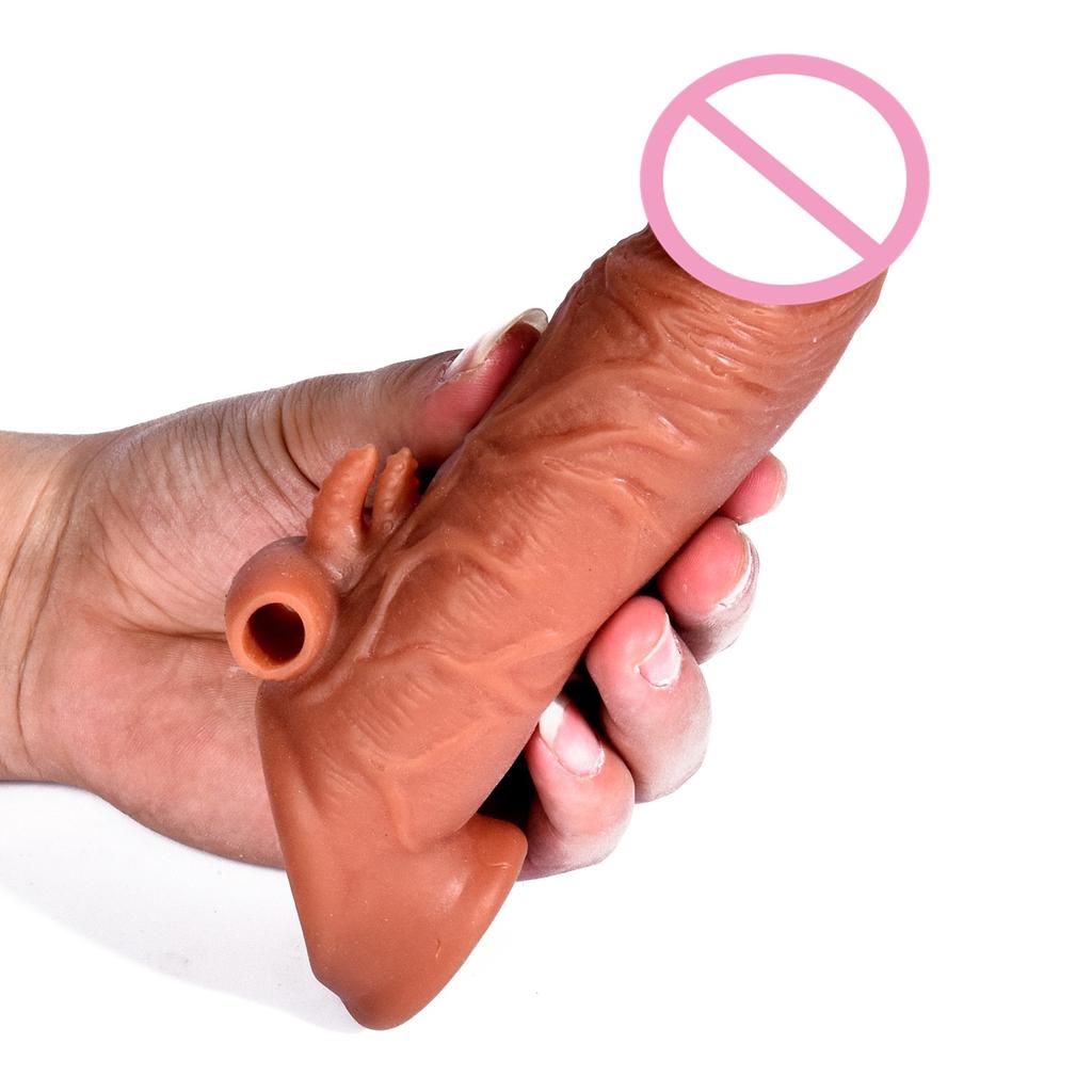 Realistic Penis Extender Cock Sleeve Reusable Condom Silicone Penis Delay Ejaculation Dick Enlargement Extension Man Sex Toys 18