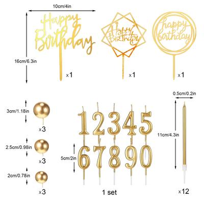 34 шт. Украшения для торта на день рождения, свечи для дня рождения для мужчин и женщин, с 12 длинными тонкими свечами, 10 свечами-цифрами