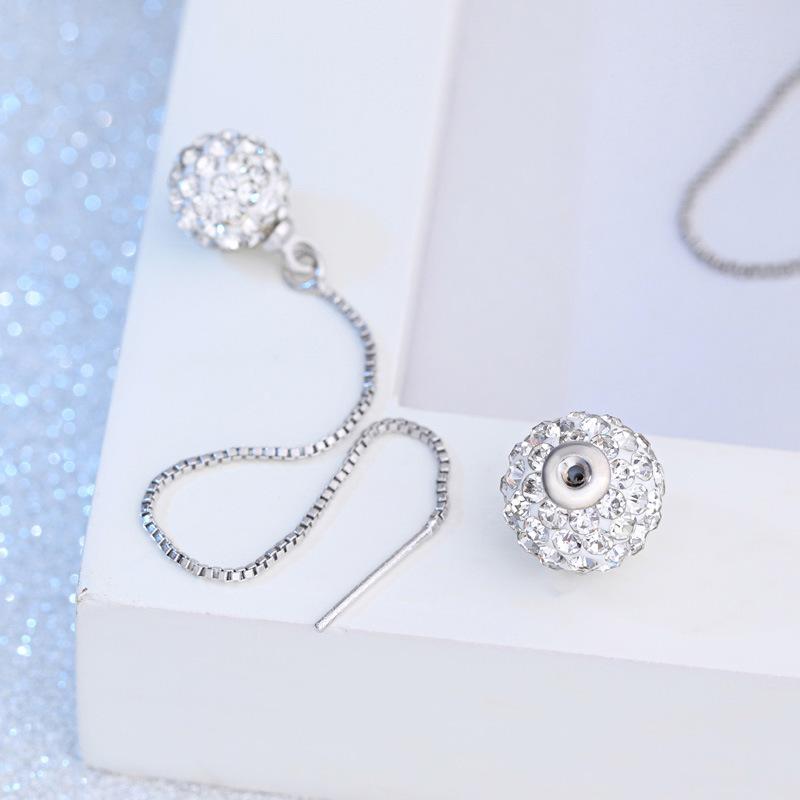 Женская Корейская Мода 925 Посеребренная Антиаллергия Двойной Полный Циркон Хрустальный Шар Уха Линия Длинные Серьги-гвоздики Женские Украшения Для Ушей Рождественский Подарок