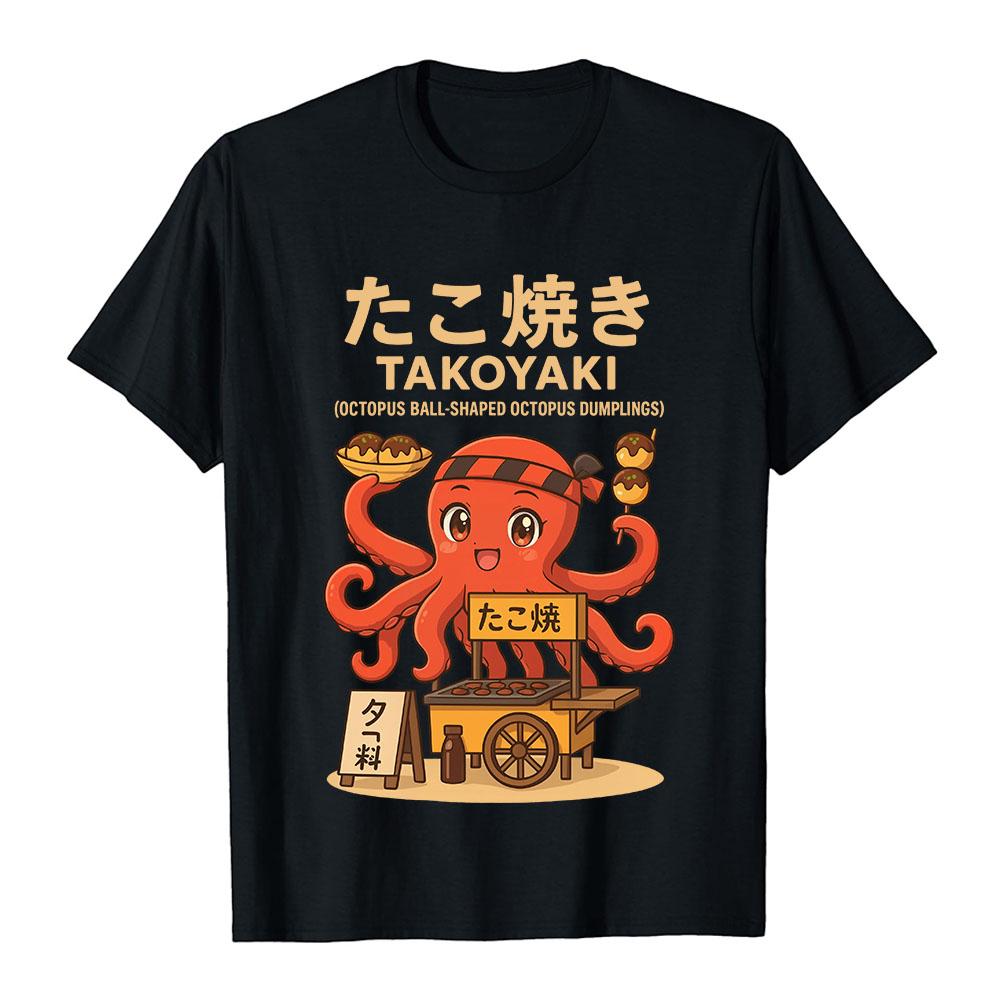 Cute Takoyaki Octopus Cartoon Tees Japanese Style Fashion Graphic Print T-shirt Street Food Casual Tops for Men Women Tops
