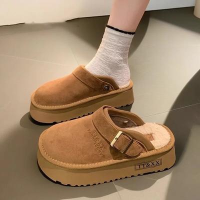 Мода Мода Женские Меховые Тапочки 2025 Зима Хлопковая Обувь Толстая Подошва Домашние Теплые Носок Полутапочки Обувь Для Помещений Слингбэки Плюшевые Ботильоны