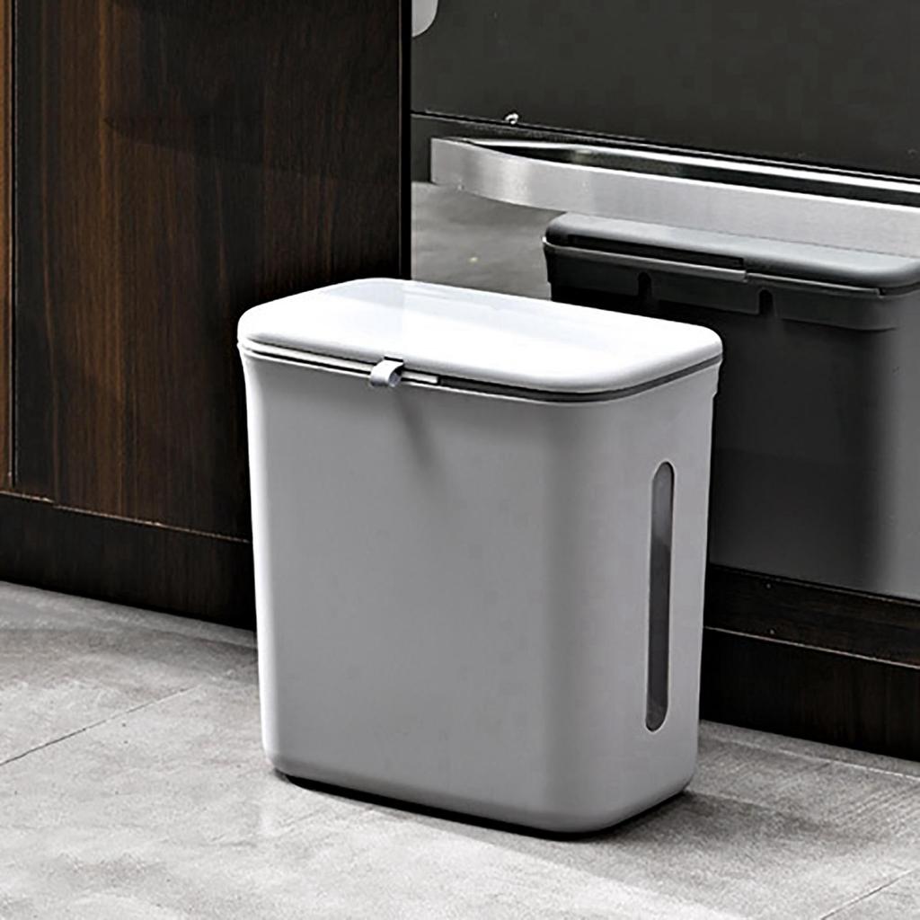 Hanging Kitchen Waste L with Compartment Lid Bathroom Toilet , Grey, 30x17x30CM