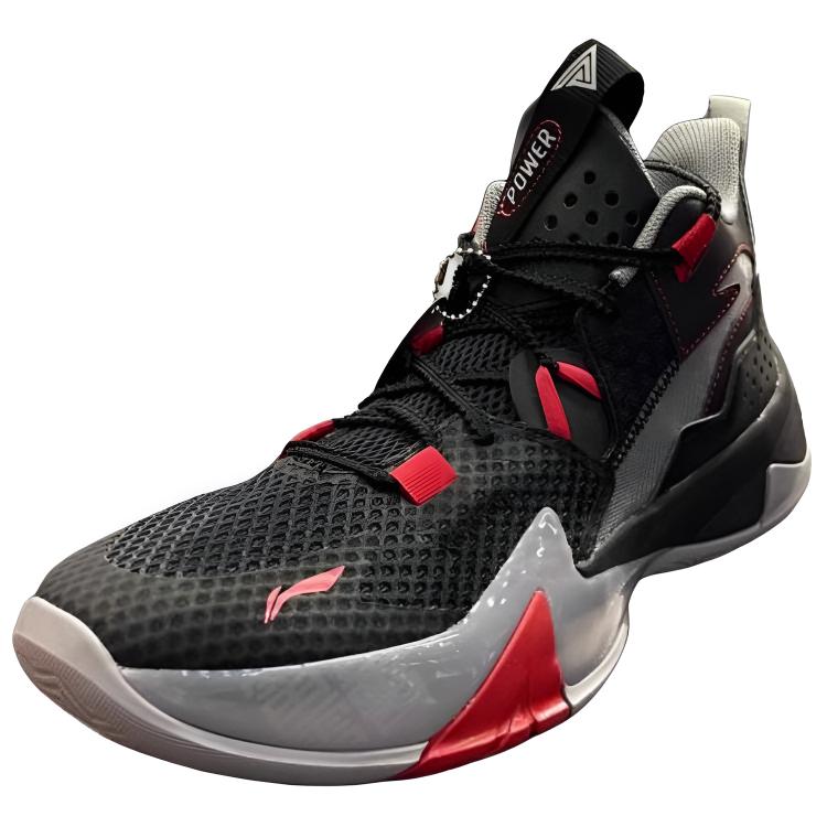 Li-Ning Удобные универсальные синтетические кожаные ТПУ амортизирующие износостойкие баскетбольные кроссовки средней высоты мужские кроссовки черные красные ABPU055-2
