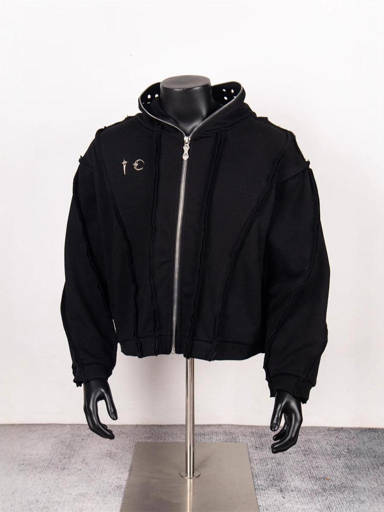 Тяжелый стираный кардиган с капюшоном Thug Club с пэчворк-дизайном батик - Модный унисекс топ