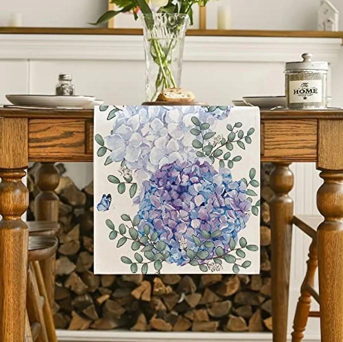 Summer Table Runner with Flowers Colorful 180x33 Hydrangea
