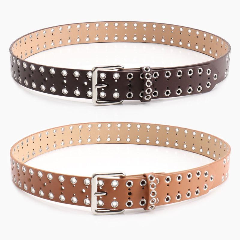 Women Hollowed Metal Leather Belt With Alloy Buckle For Casual Wear And Street Style