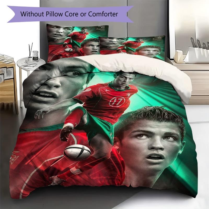 Soccer Star Player Poster Art Print 3‑Pieces Duvet Cover Set Sport Fan Bedding Bedroom Home Decor Without Pillow Core Comforter